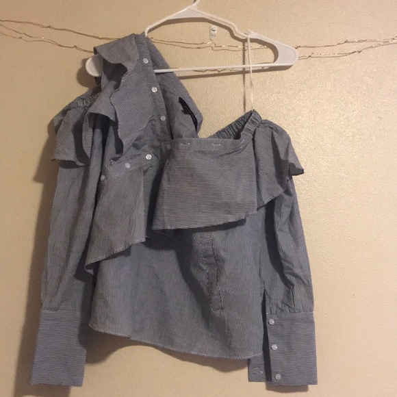 walter baker one shoulder poplin blouse - Picture 3 of 5